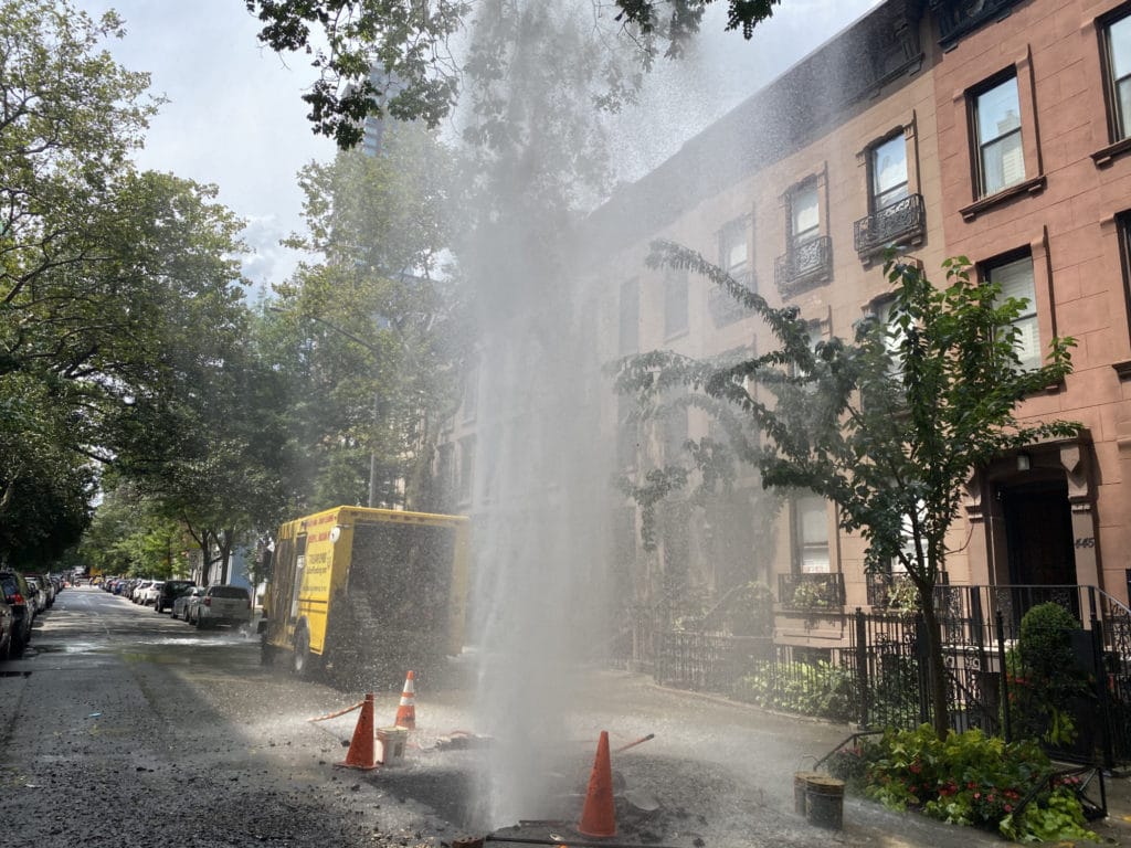 Water erupts from East 87th Street/Upper East Site