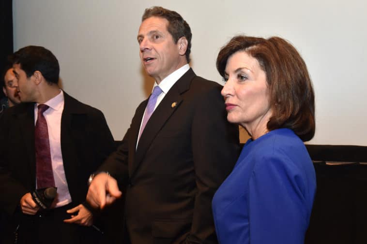 Gov. Andrew Cuomo and Lt. Gov. Kathy Hochul attend a 2015 screening at Lincoln Center of “The Hunting Ground” a documentary highlighting the epidemic of sexual violence at colleges and university. Kevin P. Coughlin/Office of the Governor