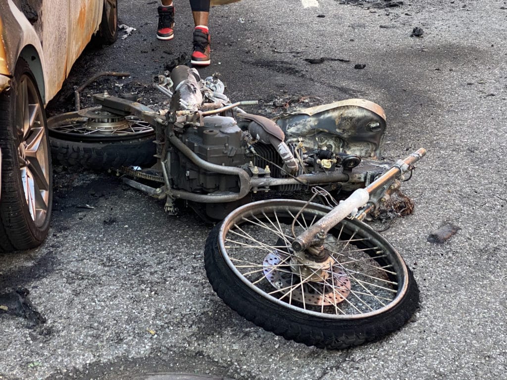 A delivery man's motorcycle exploded on Madison Avenue