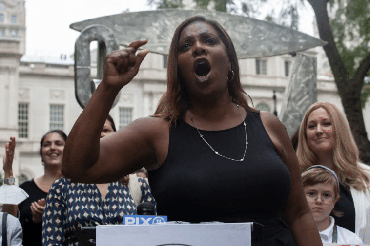 State Attorney General Letitia James speaks at a rally in City Hall Park supporting female political candidates, July 13, 2021/Ben Fractenberg/THE CITY