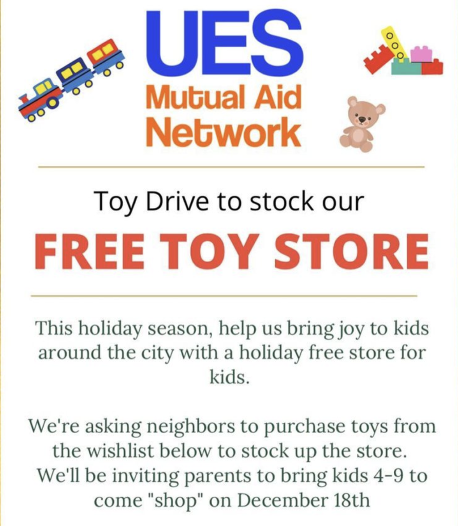 UES Mutual Aid Network is holding a holiday toy drive