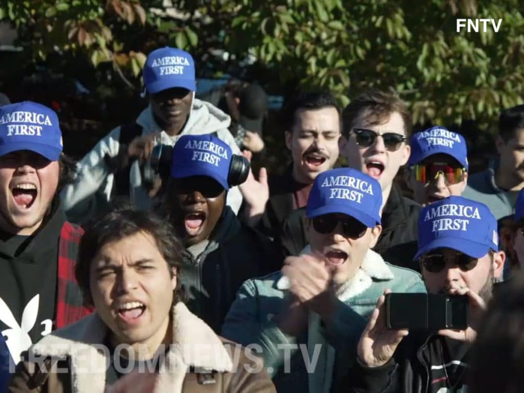 Fans of Fuentes cheer during anti-vaccination rally on Staten Island/FreedomNews.tv