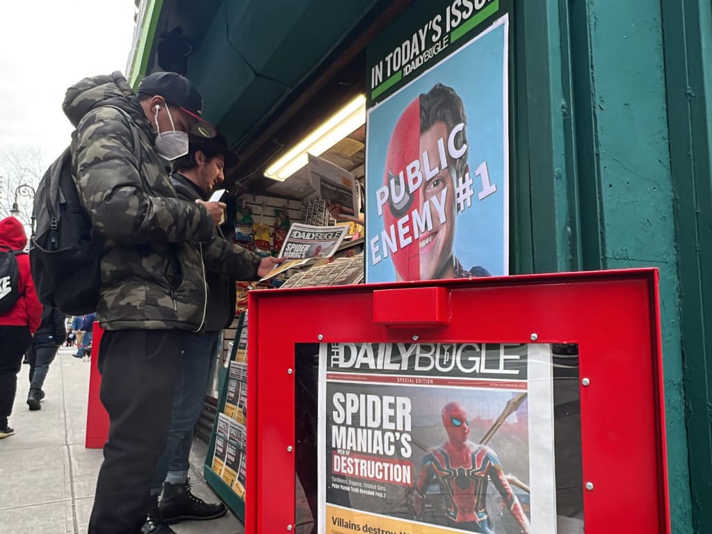 Daily Bugle pop-up features newspapers blasting Spider-Man/Upper East Site