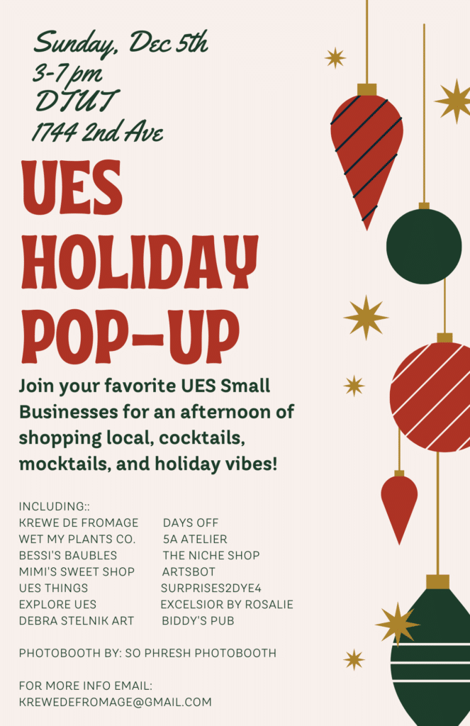 UES Holiday Pop-Up is this Sunday, December 5th