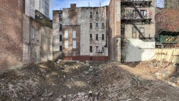 Overgrown lot at East 78th Street and First Avenue after being cleared/Upper East Site