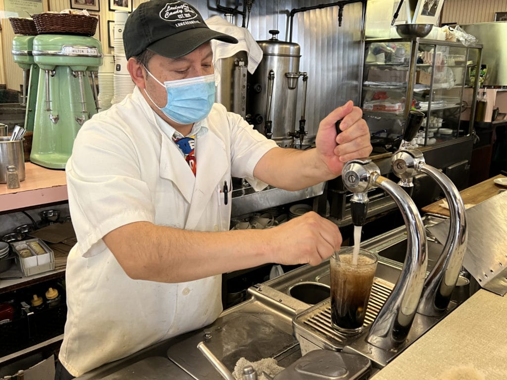 Fountain sodas are hand mixed at Lexington Candy Shop/Upper East Site