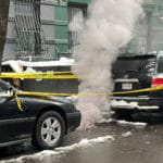 Smoky manhole on East 92nd Street likely caused by road salt and melting snow/Upper East Site