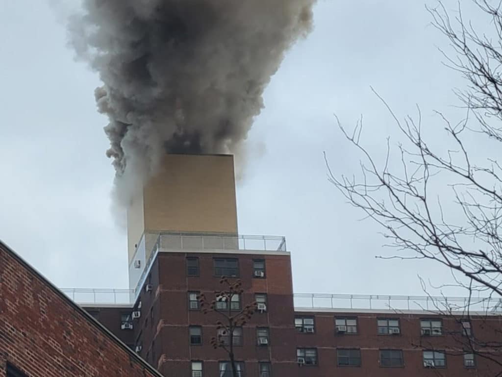 Smoke billows from NYCHA building on First Avenue/Max Burns