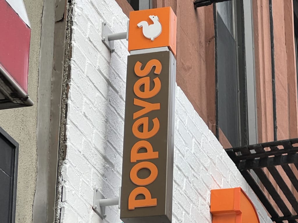 Popeyes sign outside new UES restaurant/Upper East Site