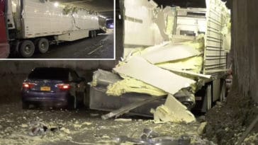 Unauthorized Tractor Trailer Ripped Open by Upper East Side FDR Drive Overpass 