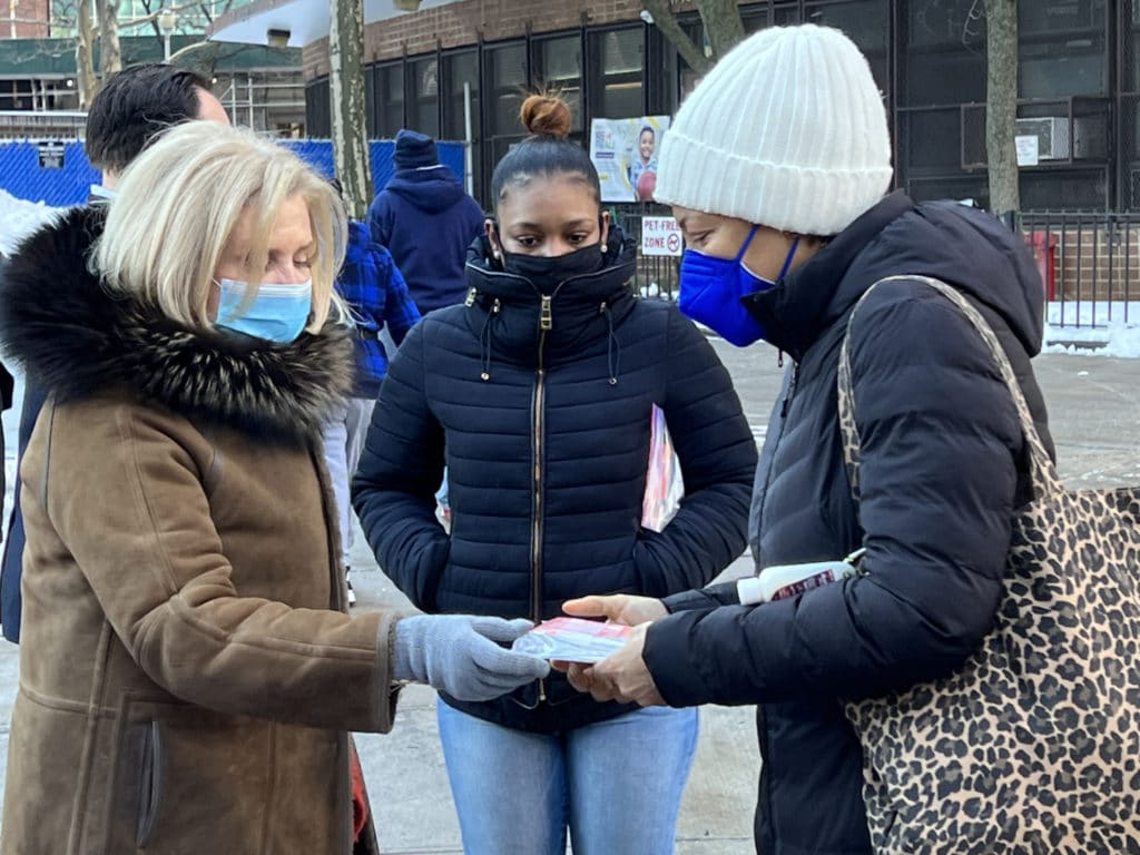 Congresswoman Carolyn Maloney handed out kits with N95s and Covid rapid tests last February | Upper East Site