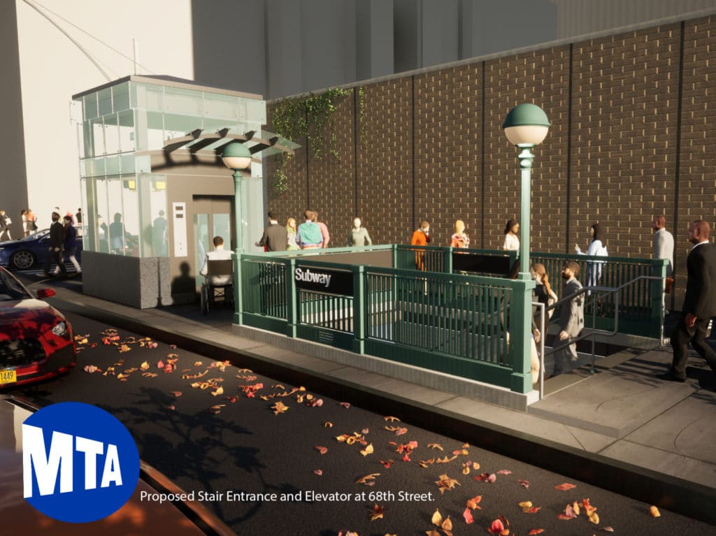 Rendering shows new elevator at northeast corner of East 68th Street and Lexington Avenue | MTA