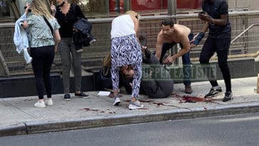 Exclusive photos show the gruesome scene moments after the stabbing outside UES subway station | Contact licensing@spotnews.tv for use
