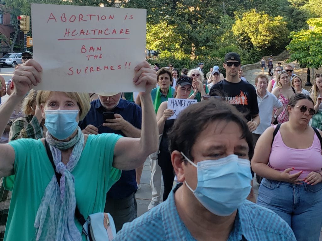 Hundreds gathered at Carl Schurz Park on Saturday to rally for abortion rights