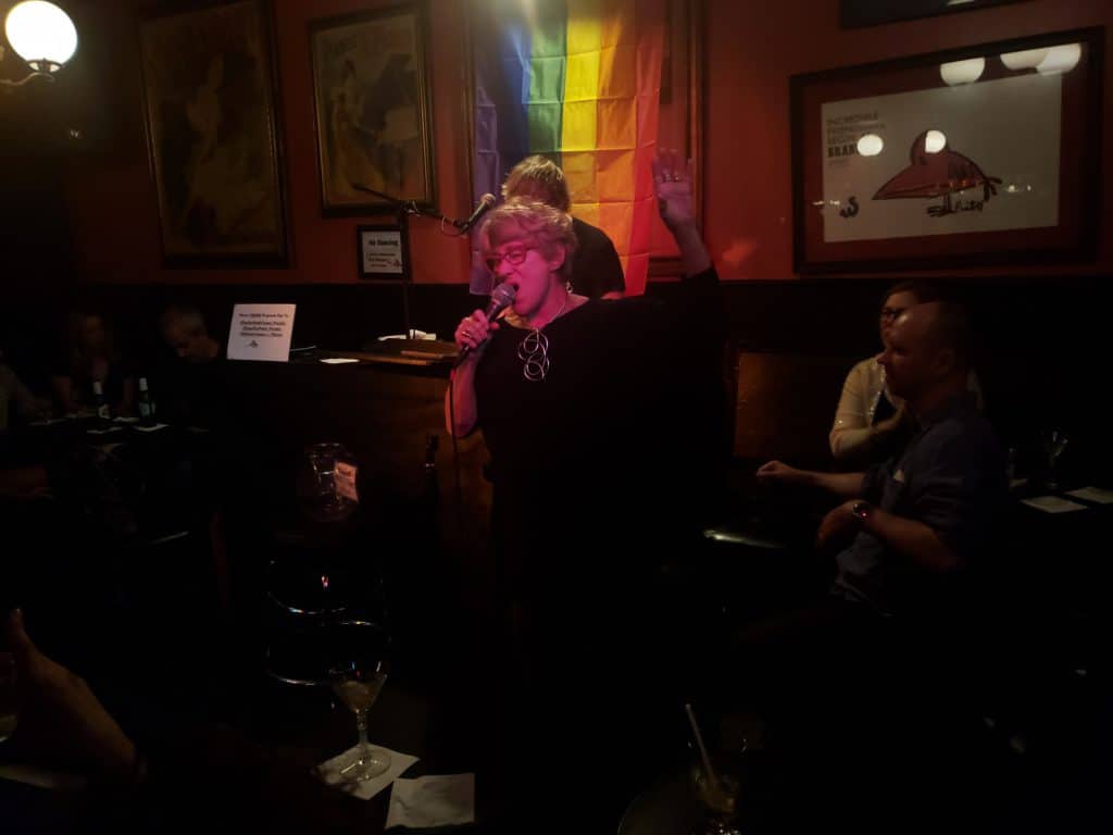 Terry Ross performs during open mic night at Brandy's Piano Bar during Pride Month | Nora Wesson for Upper East Site