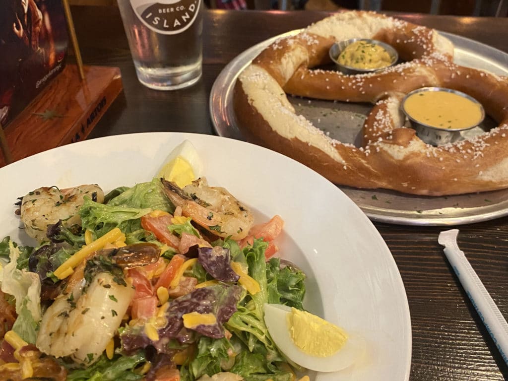 Cobb salad with shrimp and jumbo pretzel with beer cheese | Irregulars 