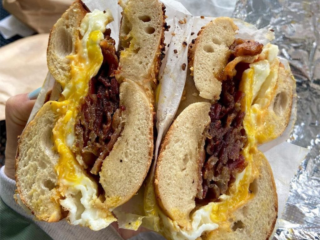 Bacon, egg and cheese sandwich from Pick A Bagel 