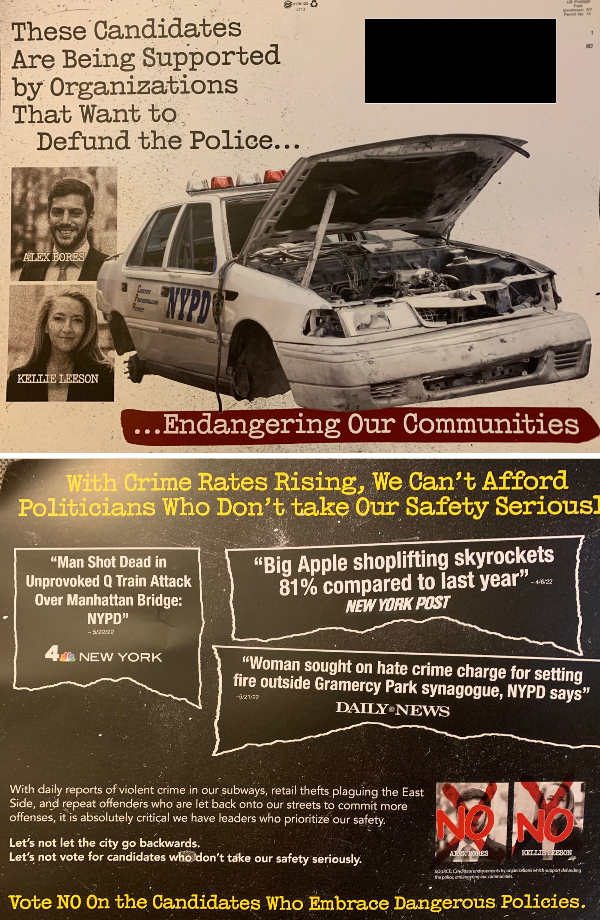 Mailer sent by Russell Squire's campaign accuses opponents of supporting 'defund the police'