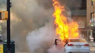 A Volkswagen Jetta burst into flames on Third Avenue near East 86th Street Saturday afternoon