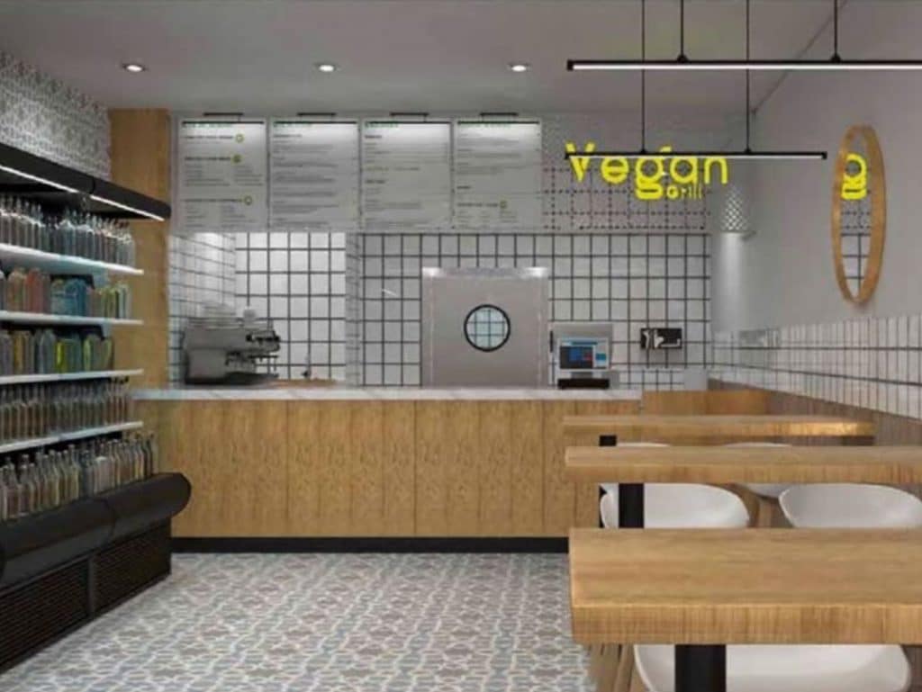Rendering of the dining area at Vegan Grill's new UES restaurant | Vegan Grill