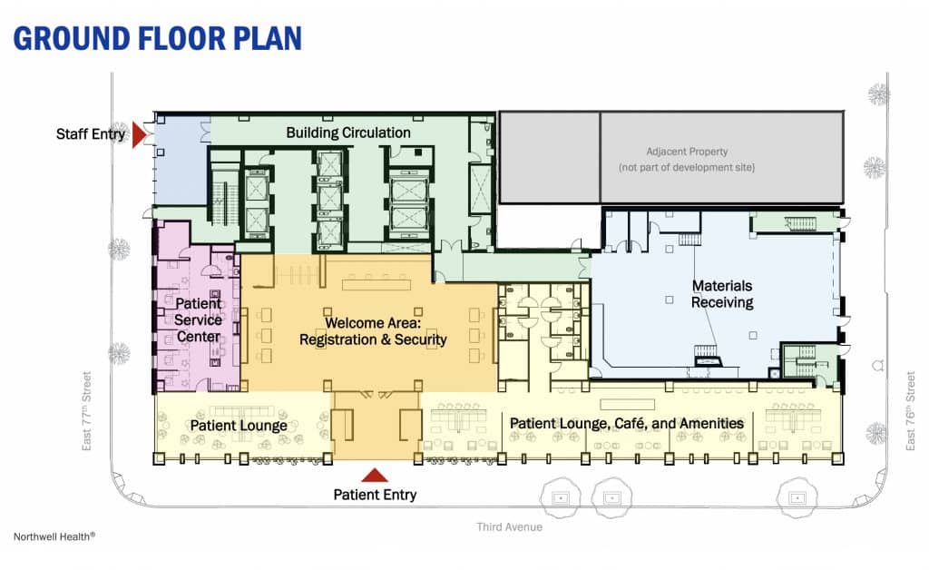 The building's ground floor will primarily be used as a giant waiting room for patients | Northwell Health