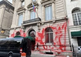 The Russian Consulate at 9 East 91st Street was vandalized early Friday morning