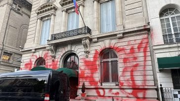 The Russian Consulate at 9 East 91st Street was vandalized early Friday morning