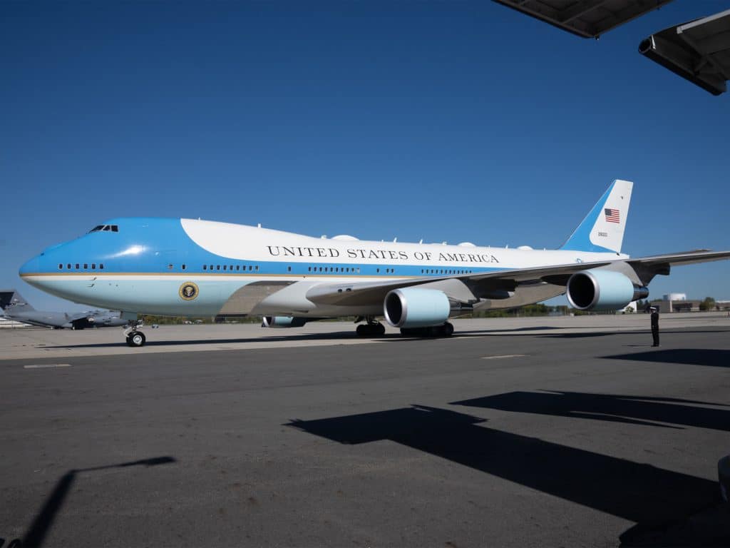 Air Force One at Stewart Air Force Base in Newburgh, New York on Thursday 