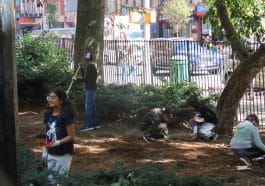 Roughly 100 volunteers, including local students, cleaned up Ruppert Park
