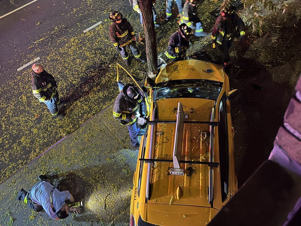 The taxi driver was rushed to Weill Cornell Medical Center after the crash