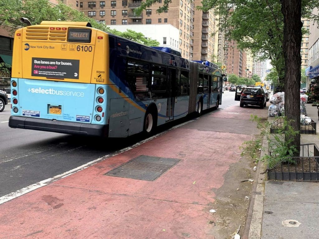 The curbside section of First Avenue's bus lane was frequently blocked | NYC Department of Transportation