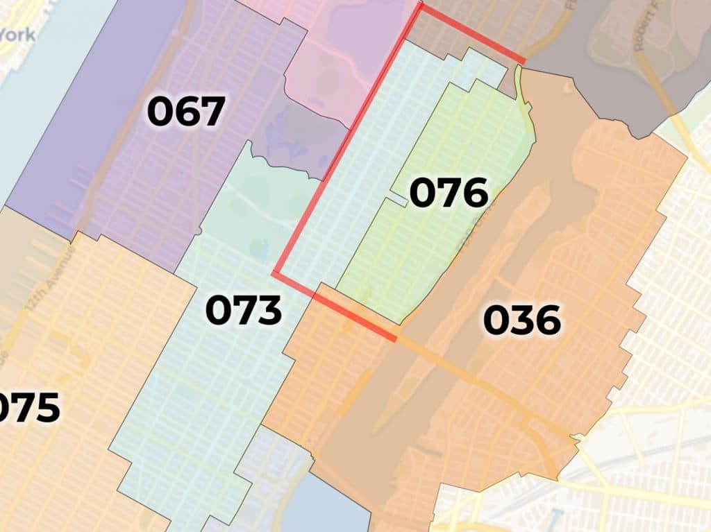 Newly drawn Assembly district maps give part of the UES, Sutton Place and Roosevelt Island to Queens (UES highlighted in red) | NYS Independent Redistricting Commission 