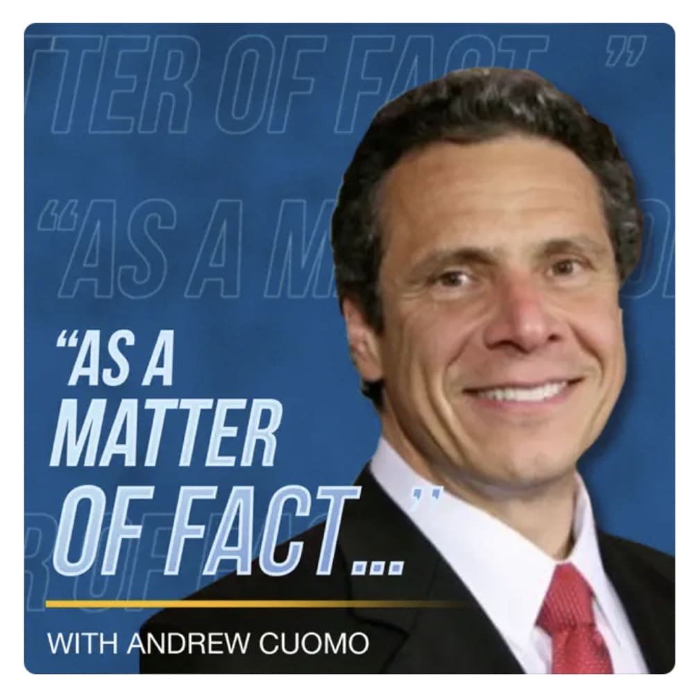Disgraced former Gov. Andrew Cuomo now hosts a podcast featuring what appears to be a 15 year old promotional photo
