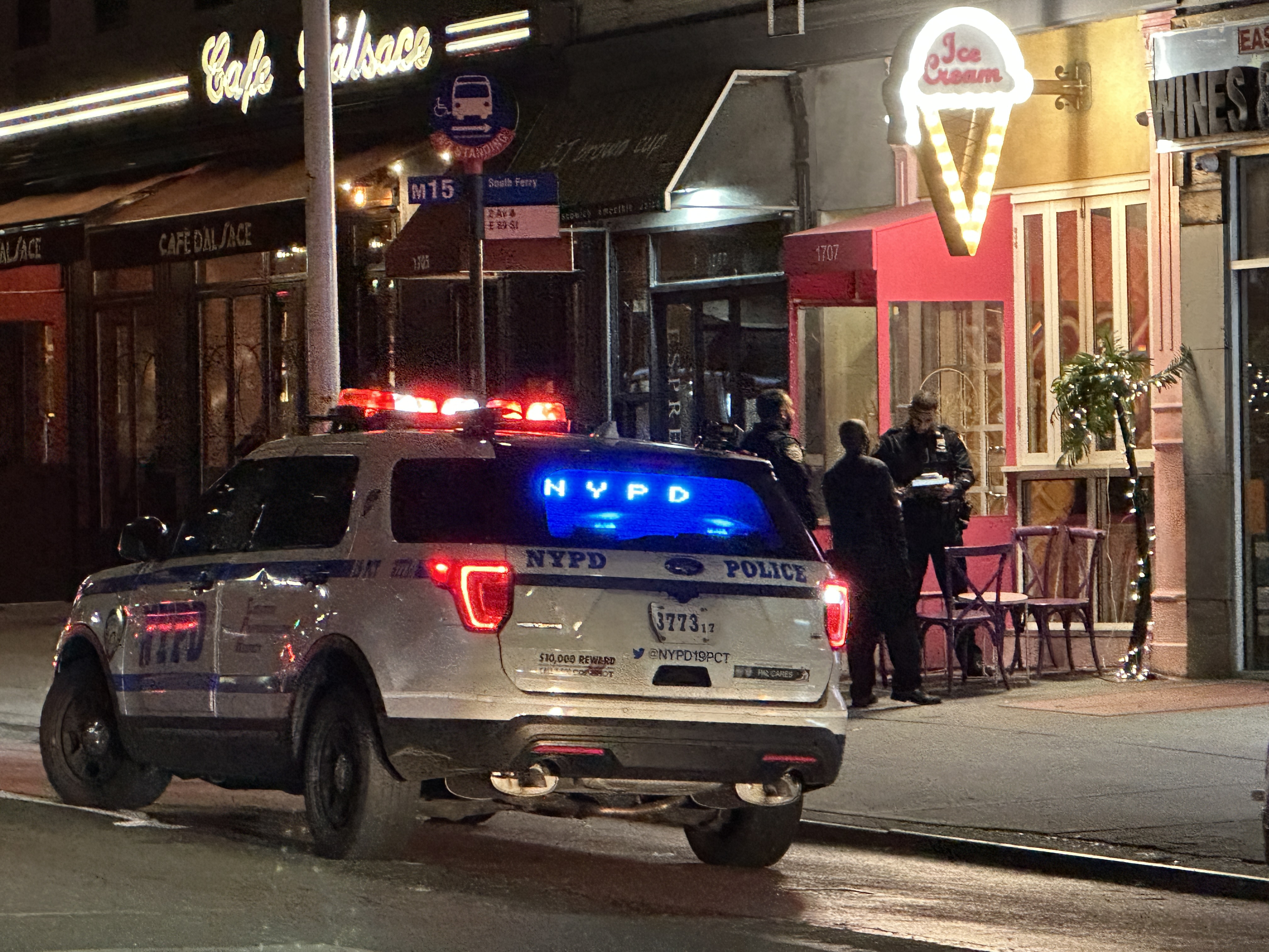 Police canvassed the area around The UES ice cream shop Saturday night, looking for the suspect | Upper East Site