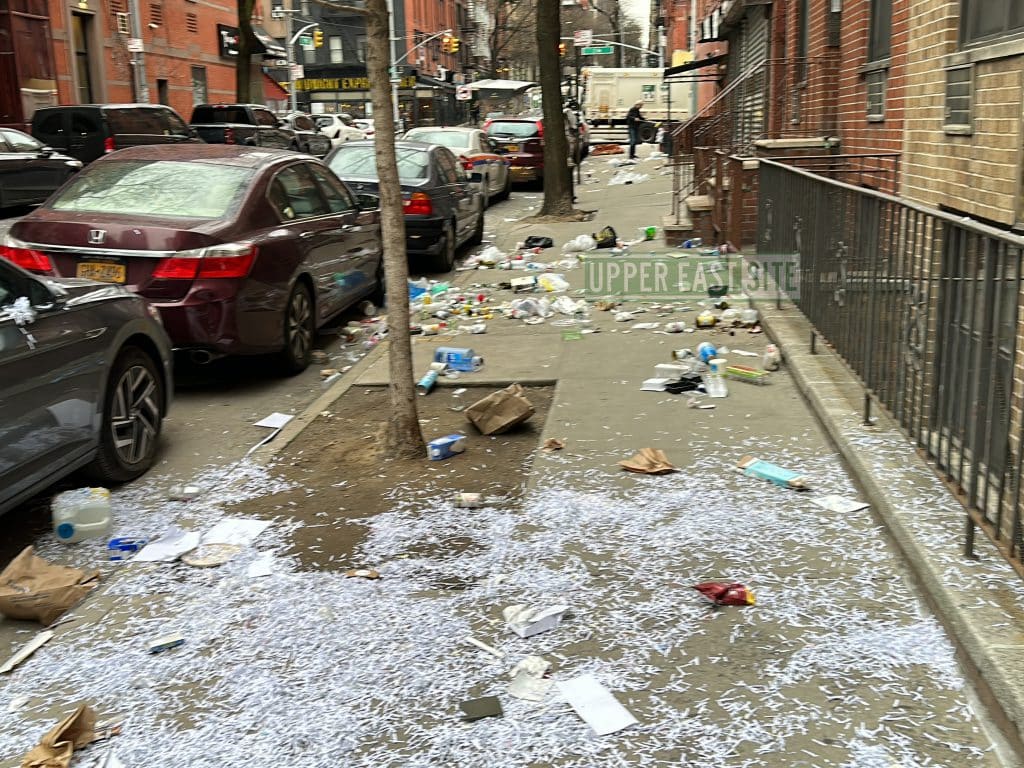 Half of East 89th Street, between First and Second Avenue was covered in trash | Upper East Site