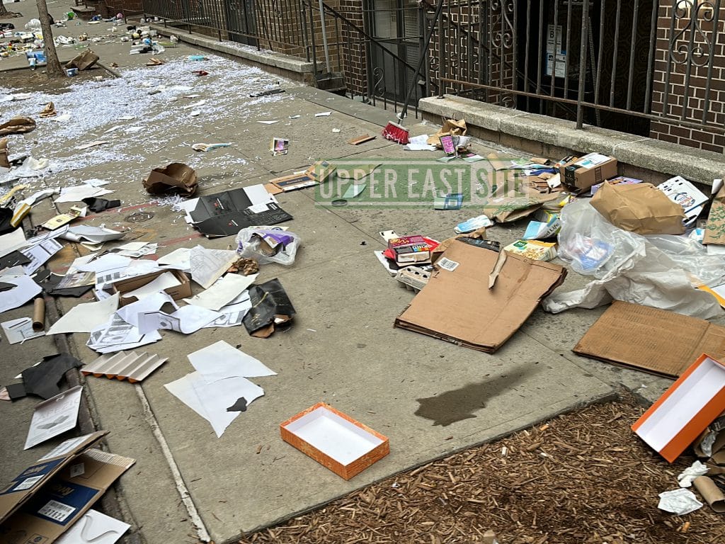 Deranged homeless woman trashes East 89th Street, dumping garbage everywhere | Upper East Site