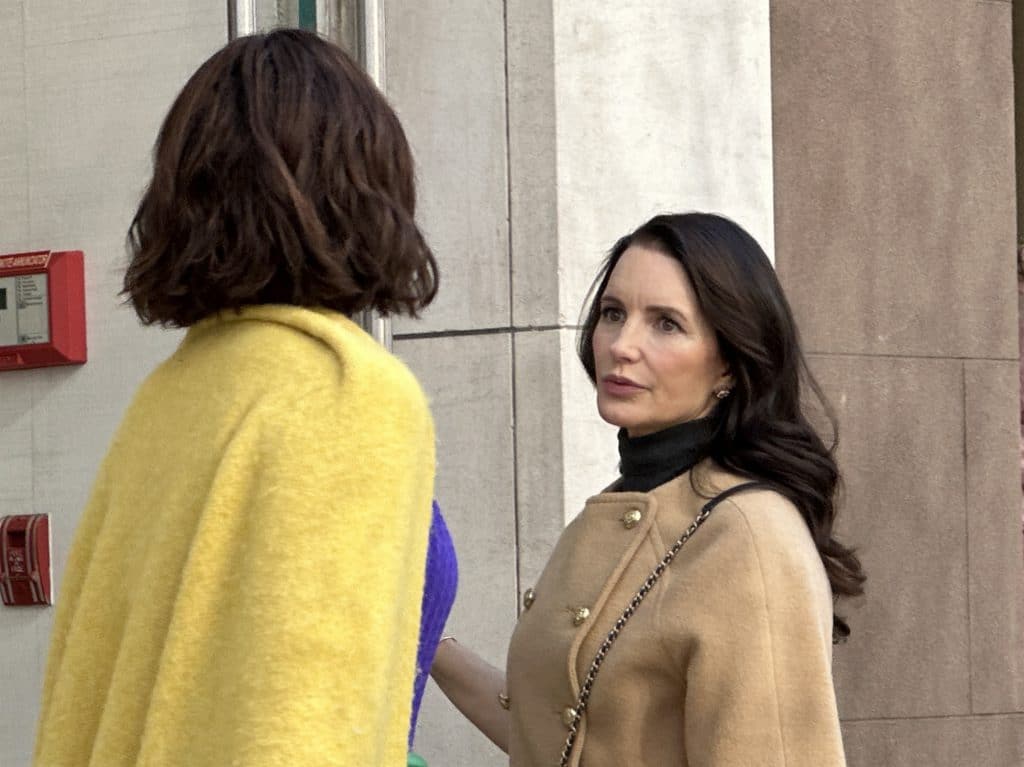Charlotte York (Kristin Davis) and Lisa Todd Wexley (Nicole Ari Parker) enter Nardos in the scene for 'And Just Like That' | Upper East Site