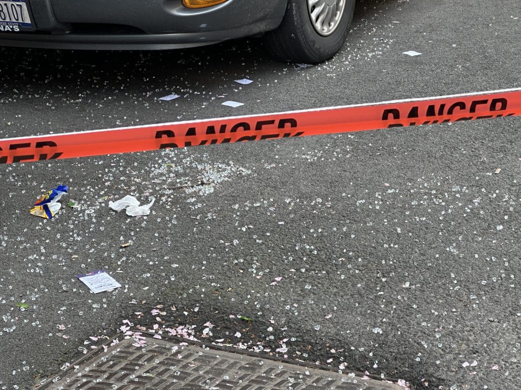 Glass from the shattered window pane sprayed into Park Avenue traffic | Upper East Site