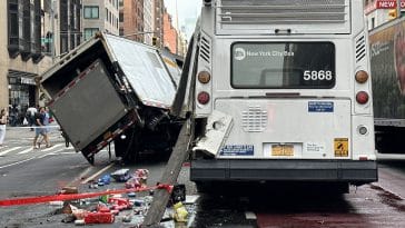 One person was injured in a violent crash involving a box truck and an MTA bus Thursday morning | Upper East Site