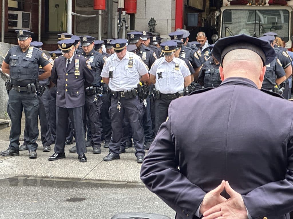 Deputy Inspector Gallagher led the 19th Precinct's officers in a moment of silence | Upper East Site