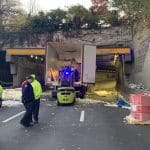 An oversize tractor-trailer slammed into an FDR Drive overpass on the UES early Monday morning, shutting down the busy roadway | Council Member Julie Menin's Office
