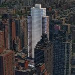 Rendering shows a massive mid-block high-rise spot-shadowed.
