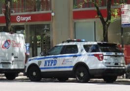 Photo shows an NYPD cruiser in front of a Target store.